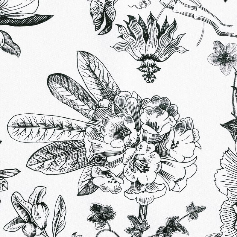 Decostof Half panama pittoreske bloemen – wit/zwart,  image number 5