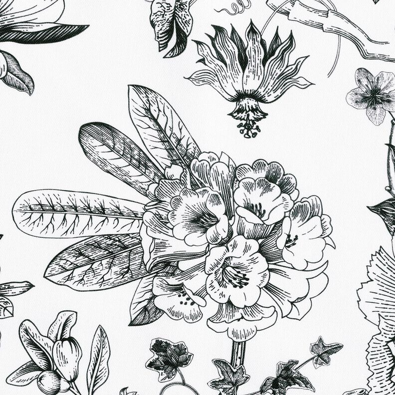 Decostof Half panama pittoreske bloemen – wit/zwart, image number 5