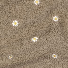 Teddy pluche Geborduurde bloempjes | Poppy Fabrics – donkertaupe, 