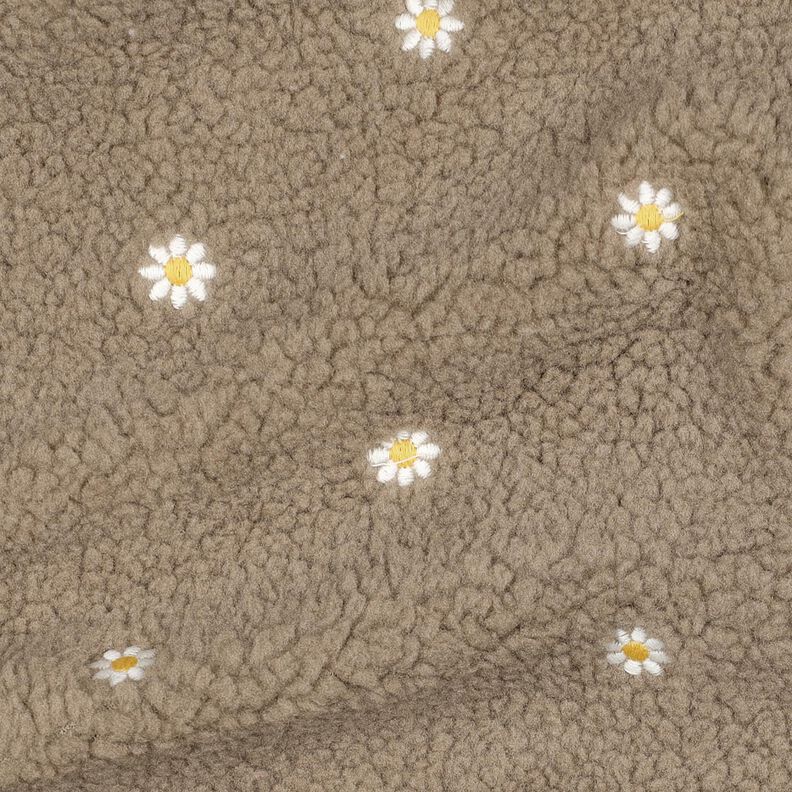 Teddy pluche Geborduurde bloempjes | Poppy Fabrics – donkertaupe,  image number 2