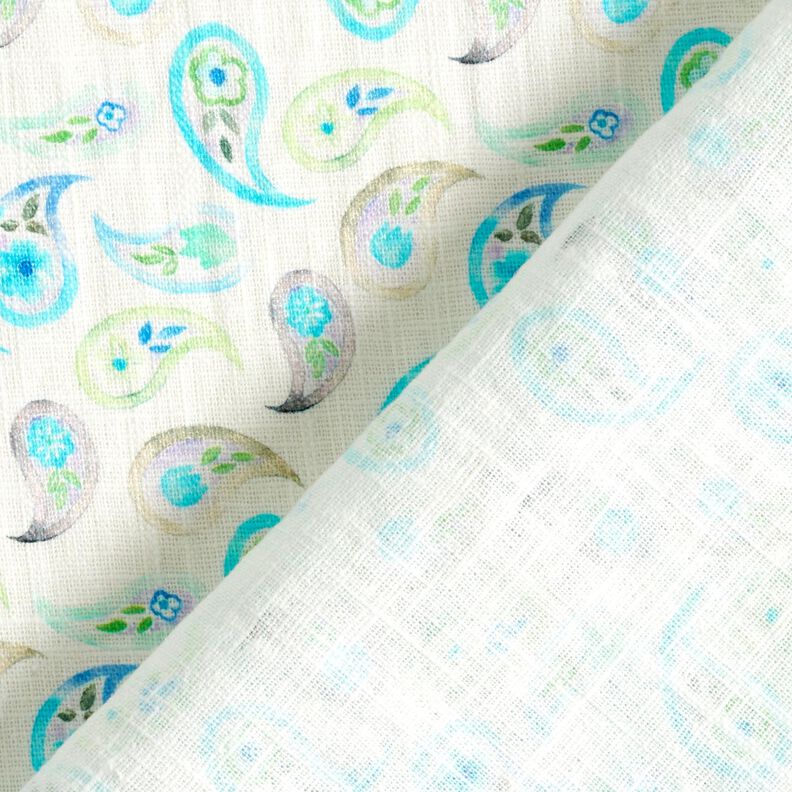 Linnenmix paisley – ivoor/licht turkoois,  image number 4