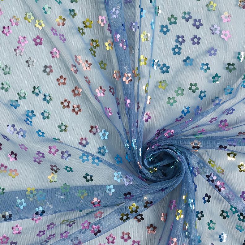 Softmesh Glitterbloempje – jeansblauw,  image number 4
