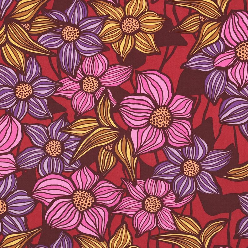 LENZING™ EcoVero™ Viscosestof Bloemen | Poppy Fabrics – merlot/perzik,  image number 1