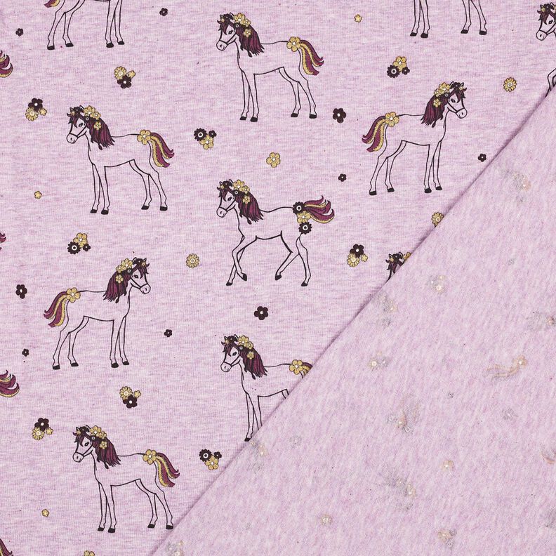 Katoenjersey Glitter bloemenpaard | Poppy Fabrics – pastelviolet/goud,  image number 4