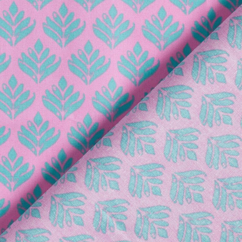 Gecoate katoen abstracte vakken – roze/aquablauw, image number 4