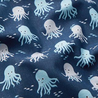 Katoenen stof Cretonne Kleine octopus – marineblauw, 