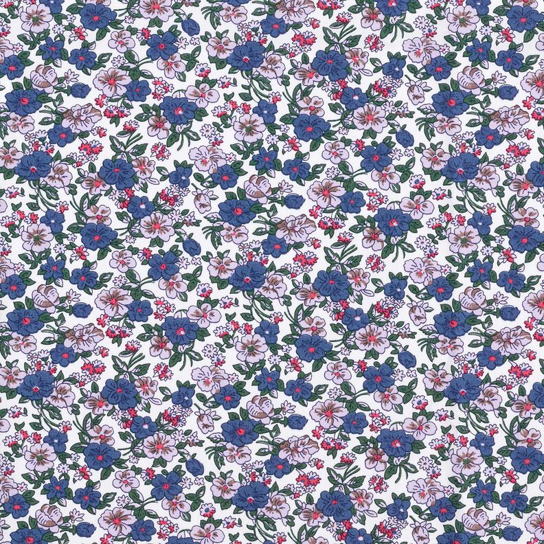 Blousestof kleine boeketten bloemen – wit/lila,  image number 1