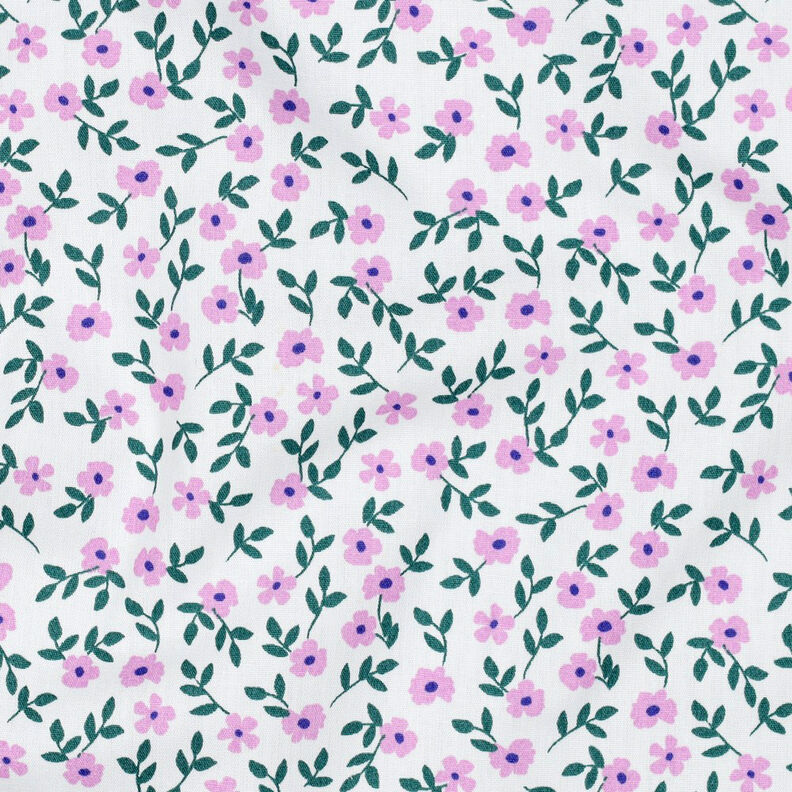 GOTS Katoenpopeline Losse bloemen | Poppy Fabrics – wit/roze, image number 2