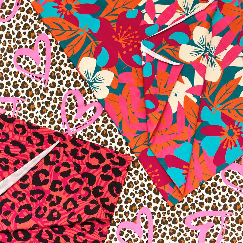 French Terry sommersweat Leeuw en bloemen – pink/oranje, image number 7