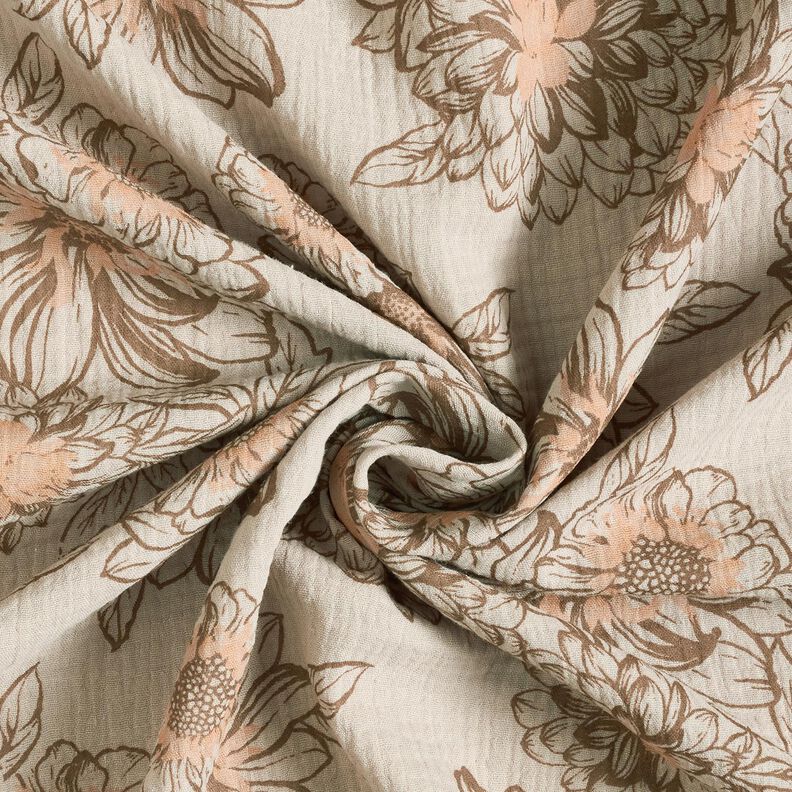 Mousseline/dubbel gehaakte stoffen Zomerbloemen – licht taupe/middelbruin, image number 3