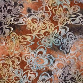 Jacquardjersey Bloemen met batik – roodbruin/steengrijs, 