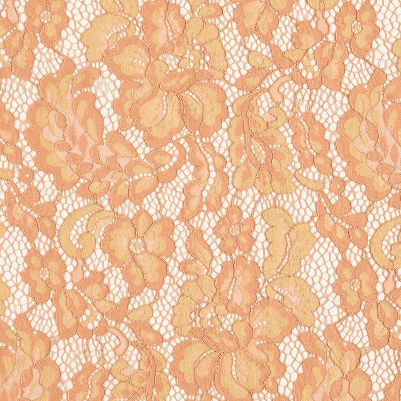 Kanten stof romantische bloemen – zalm/vanillegeel,  image number 1