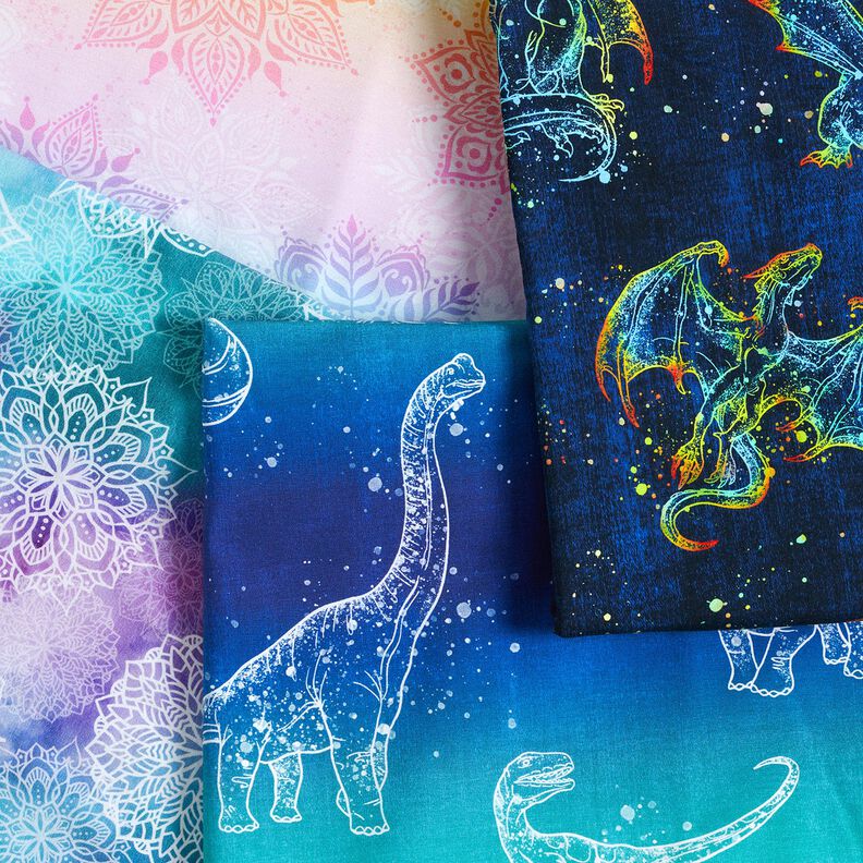French Terry sommersweat Regenboogmandala's | Glitzerpüppi – licht petroleum/lavendel,  image number 6