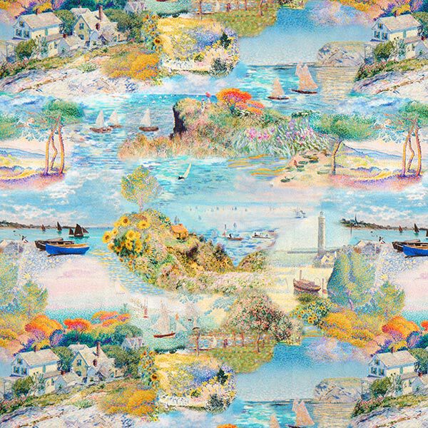 Decostof Half panama Landschap – blauw/ecru, image number 1