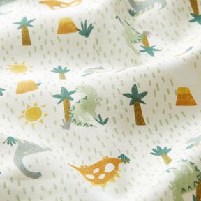 Katoenen stof Cretonne Dinosaurussen en palmbomen – ecru/licht mint, 