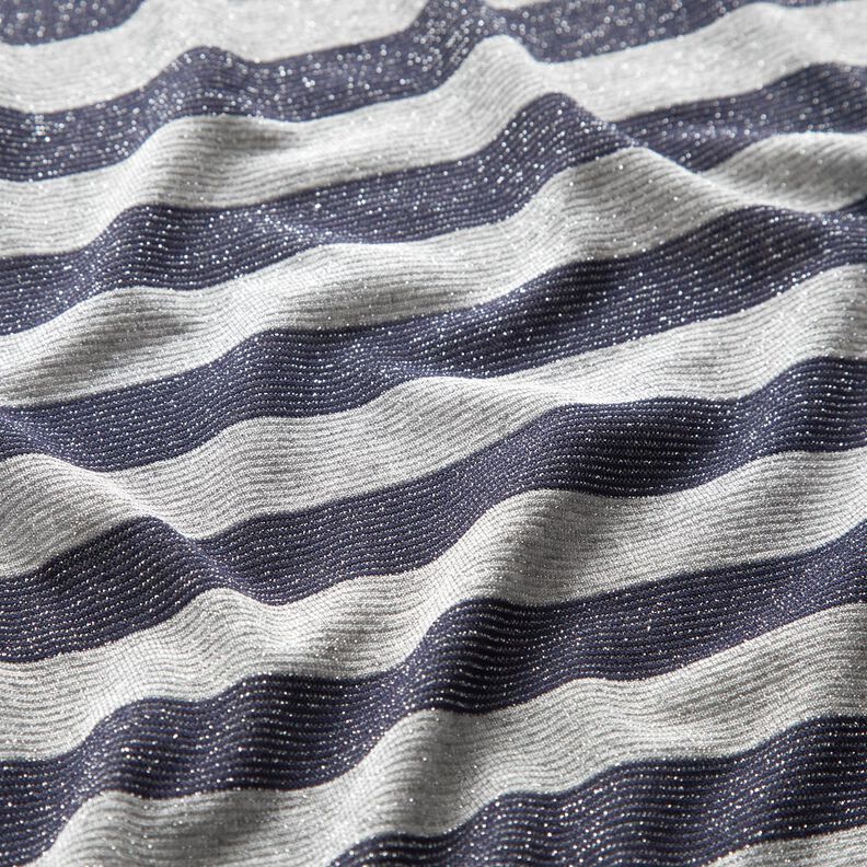 Jersey glitter horizontale strepen – lichtgrijs/marineblauw, image number 2