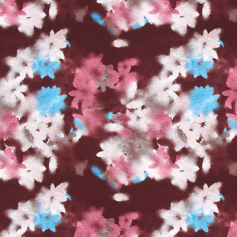 Katoenjersey Wazige bloemen digitale print &ndash; merlot/blauw,  image number 1