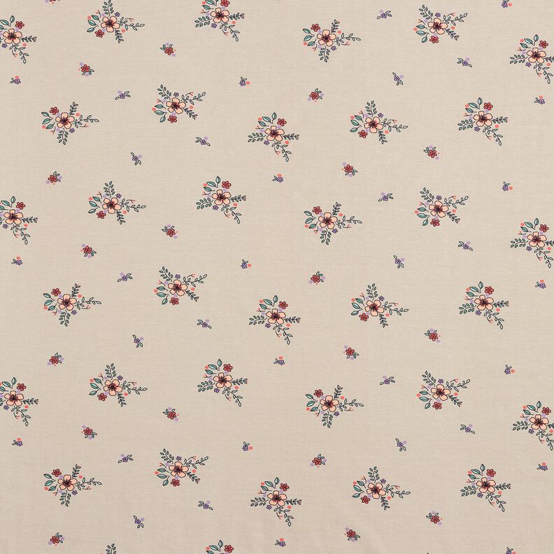 GOTS Katoenjersey verspreide bloemen | Poppy Fabrics – amandel,  image number 1
