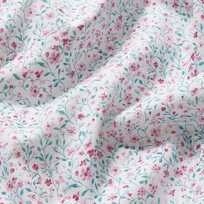 Katoenen stof Popeline delicate bloemen – pepermunt/pastelviolet, 