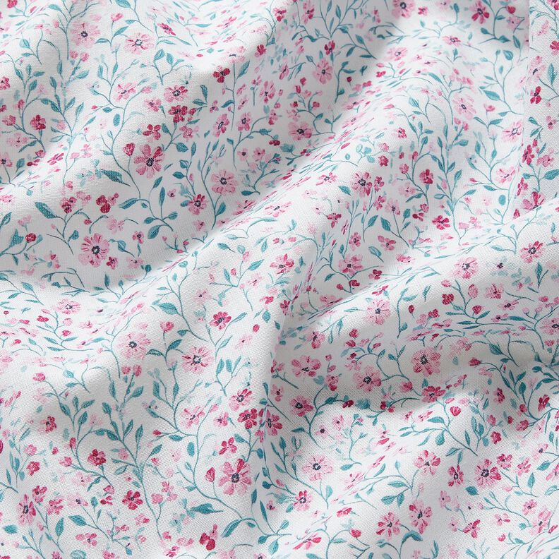 Katoenen stof Popeline delicate bloemen – pepermunt/pastelviolet,  image number 2