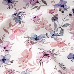 GOTS Katoenjersey Aquarel bloemen Digitaal printen – ecru/pastelviolet, 