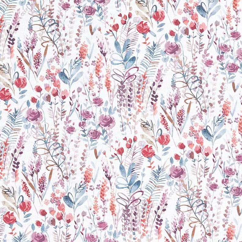 Decostof Katoenpopeline Wilde bloemen – purper/petroleum,  image number 1