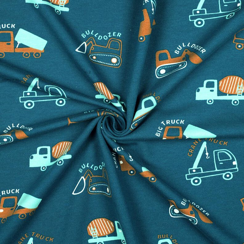 Sweatshirt geruwd Bouwvoertuigen | Poppy Fabrics – oceaanblauw/eucalyptus,  image number 3