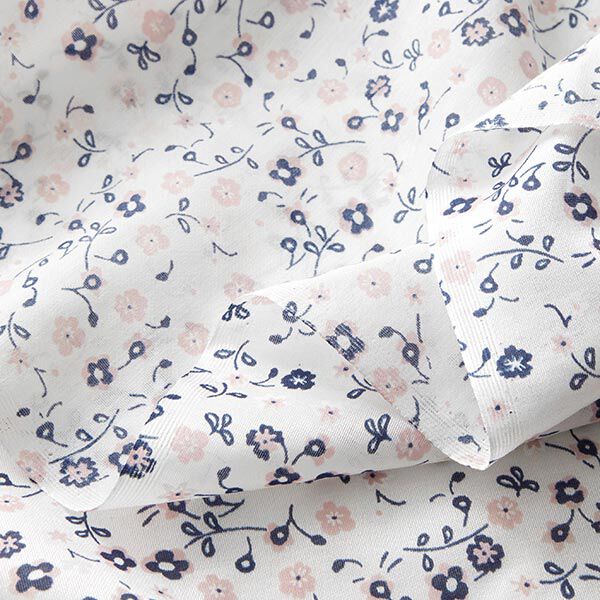 Zijde-viscose-satijn kleine bloemen – wit, image number 3