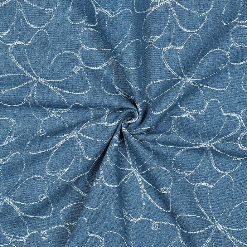 Jeans Jacquard Bloemen | Poppy Fabrics – jeansblauw,  image number 3