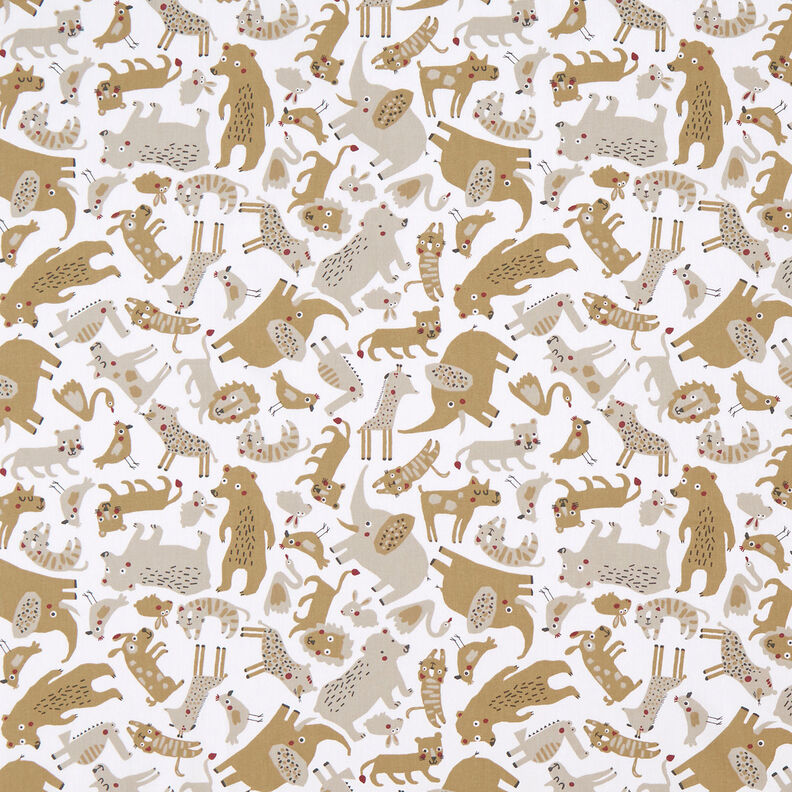 Katoenpopeline Dierendrukte – wit,  image number 1