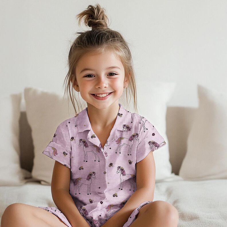 Katoenjersey Glitter bloemenpaard | Poppy Fabrics – pastelviolet/goud,  image number 5