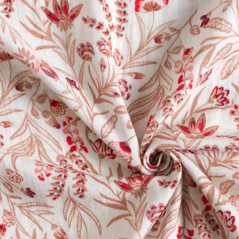 Mousseline/dubbel gehaakte stoffen folkloristische bloemen – natuur/rood,  image number 3