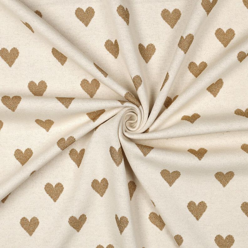 Jacquardjersey Glitterharten | Poppy Fabrics – natuur/goud metallic, image number 3