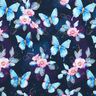 Katoenjersey Glinsterende vlinders en bloemen | Glitzerpüppi  – nachtblauw/ijsblauw | Stofrestant 80cm,  thumbnail number 1