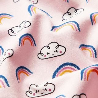 Biologische katoenjersey Wolken en regenboog – roos/blauw, 