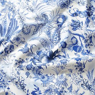 Decostof Canvas weelderige bloemen 280 cm – koningsblauw/wit, 