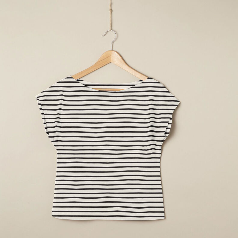 Katoenjersey brede en smalle strepen – creme/zwart,  image number 5