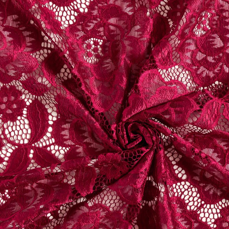 Elastisch kant Bloemen en bladeren – donkerrood,  image number 4