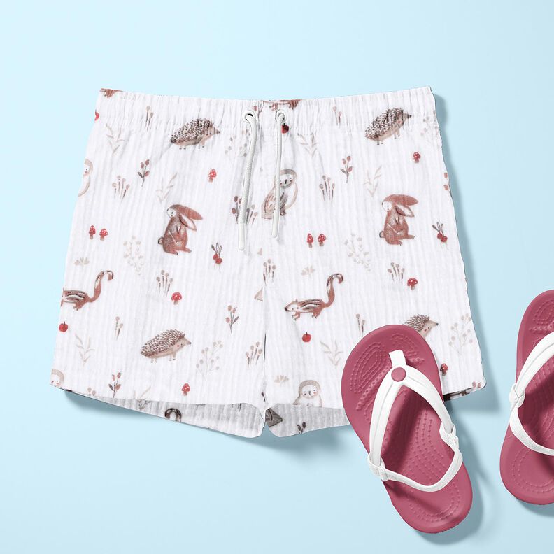 Mousseline/dubbel gehaakte stoffen Dieren in de boskap – wit,  image number 6