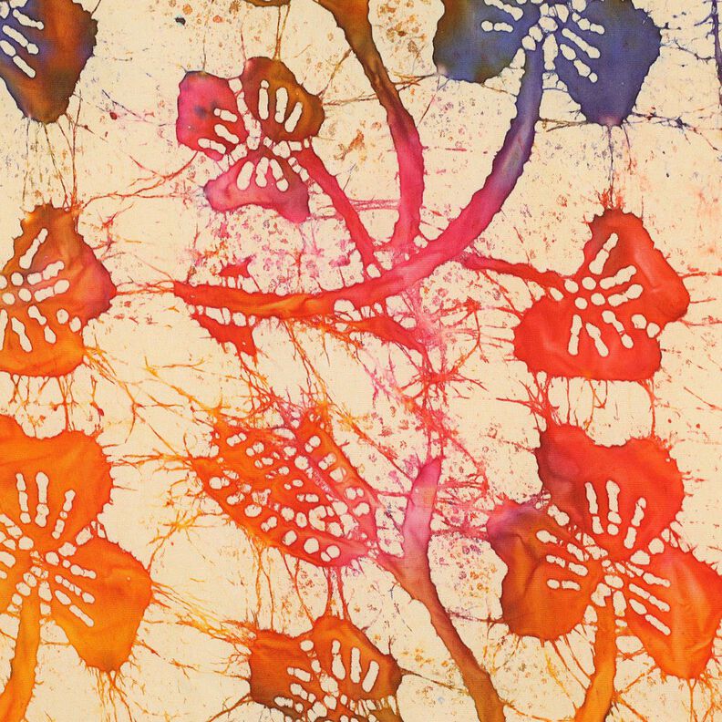 Viscosestof Batik bladeren – zand/oranje,  image number 1