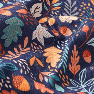 Decostof Half panama Herfstbladeren – marineblauw, 