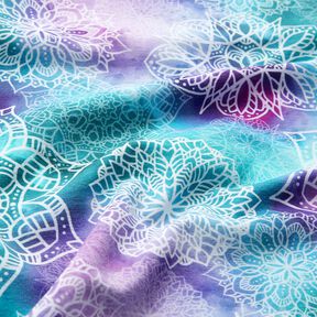 French Terry sommersweat Regenboogmandala's | Glitzerpüppi – licht petroleum/lavendel, 