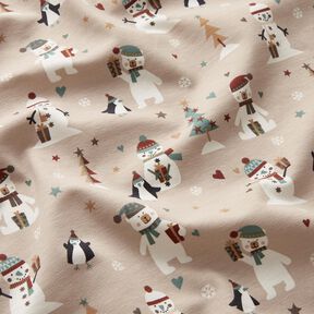 Katoenjersey Pinguïn, ijsbeer en sneeuwman – amandel, 