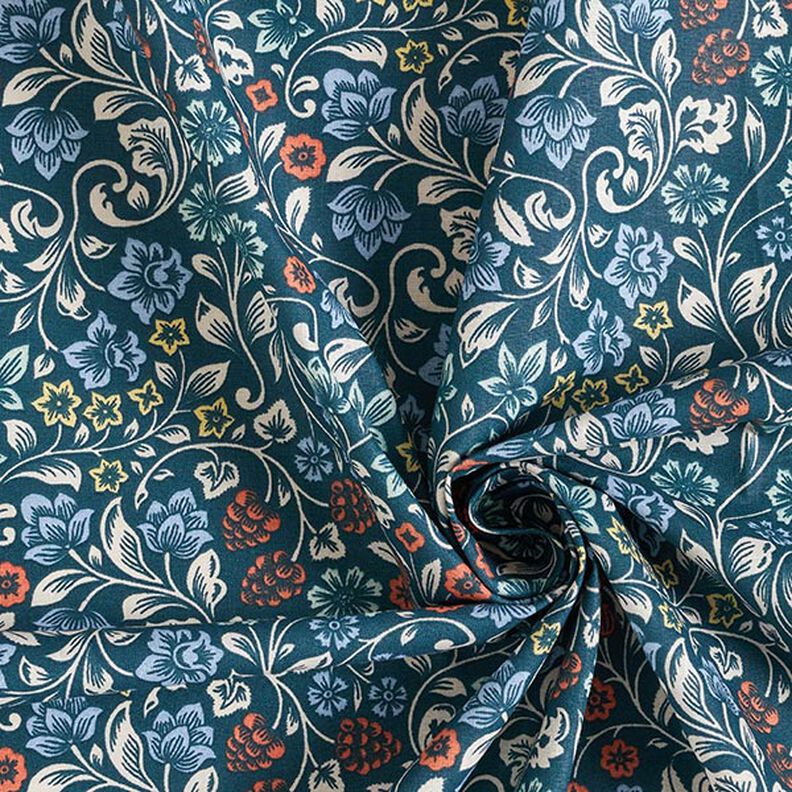 Katoenen stof Cretonne Bloemenranken – petroleum/licht taupe, image number 3