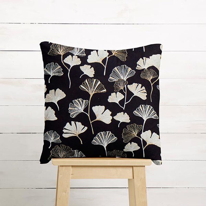 Decostof Jacquard Ginkgobladeren – zwart/goud,  image number 8