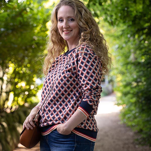 GOTS Boordstof CUFF ME COLLEGE [ 140 cm | 7 cm ] | Albstoffe – marineblauw/oranje,  image number 2