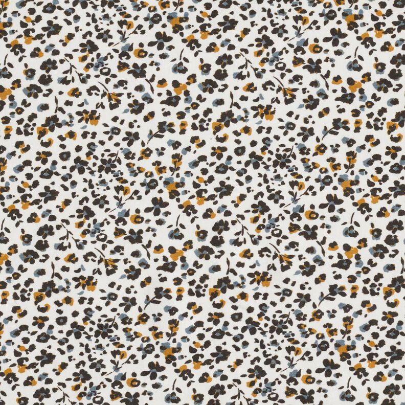 Katoenjersey kleine bloempjes – ecru/jeansblauw,  image number 1