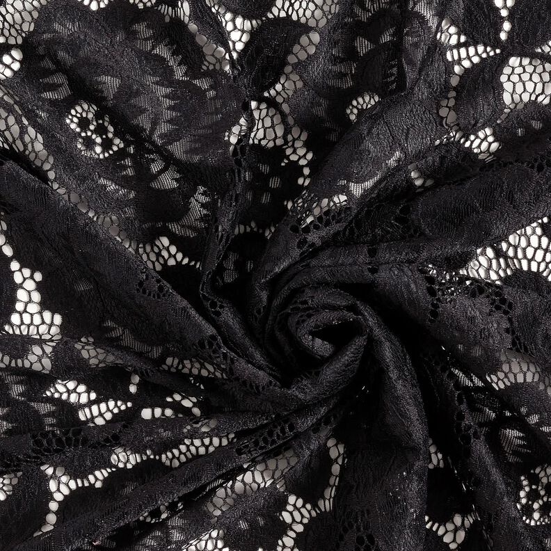 Elastisch kant Bloemen en bladeren – zwart,  image number 4
