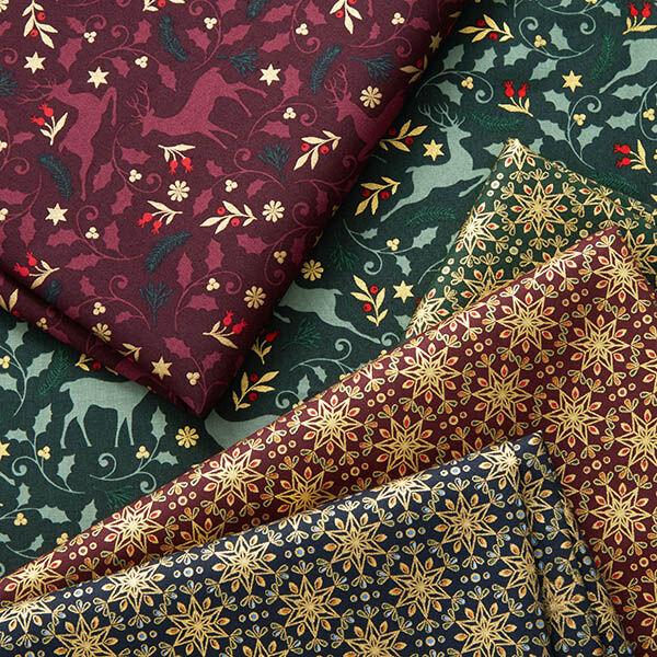 Katoenen stof Popeline oosterse sterren – aubergine/goud, image number 5