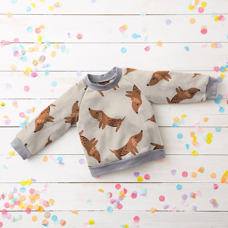 French Terry sommersweat Grote teckels – licht taupe,  image number 7